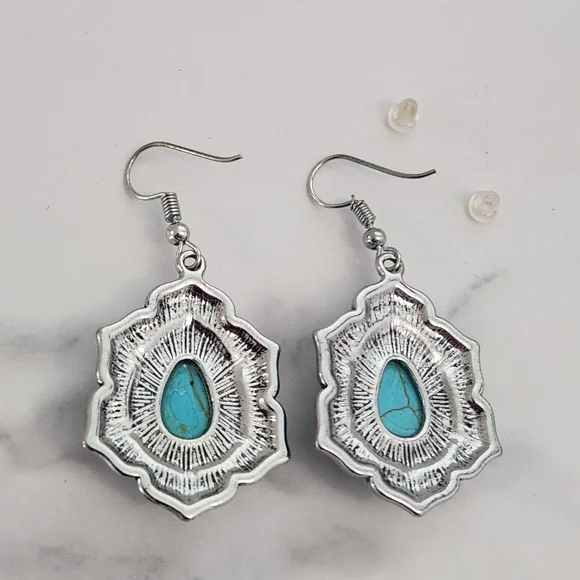Paparazzi Vintage Silver and Turquoise Dangle Earrings - Picture 6 of 9